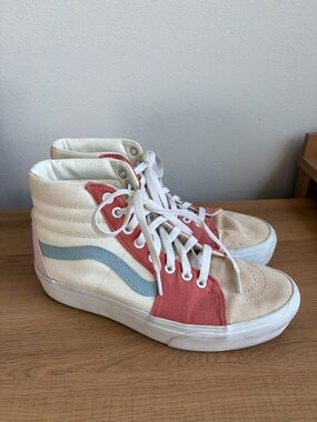 Vans Women's High-Top Sneakers in Coral, Light Blue & Cream